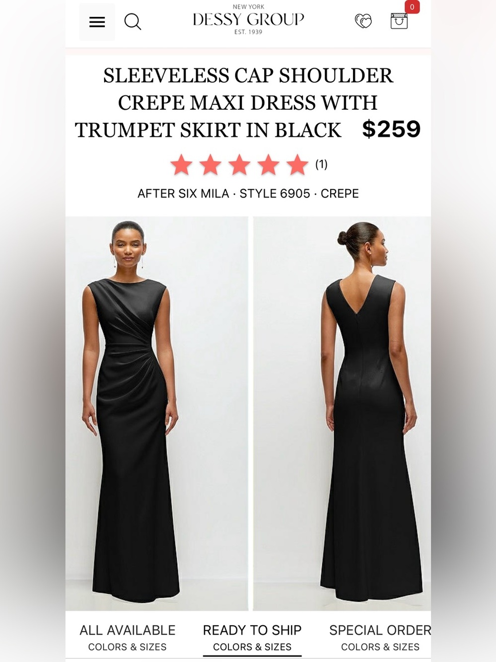 After Six Black Crepe Maxi Dress with Ruched Bodice